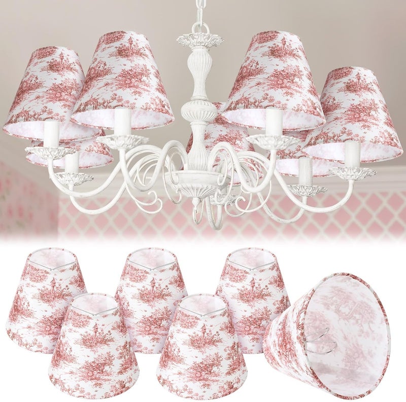 VIHOSE 6 Pcs 6 Pcs Chandelier Lamp Shades Small Chinoiserie Lamp Shade 3 x 6 x 5 Inch French Countryside Toile Clip Bulbs Lampshade for Wall Sconces Pendant Lighting (Flower Arch) - Image 1
